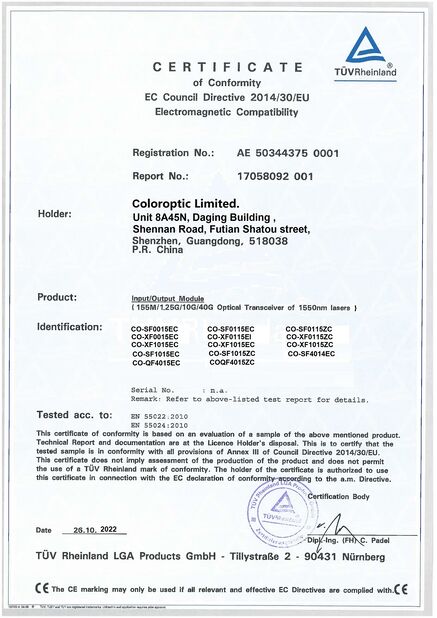 China Color Optic Limited certificaciones